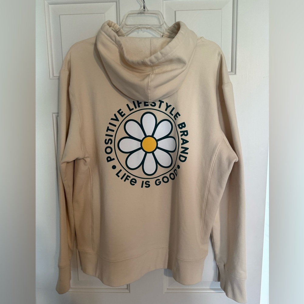 “Life Is Good” Cream Zip Hoodie with Teal Logo, Size Large. Excellent condition! - Picture 3 of 6